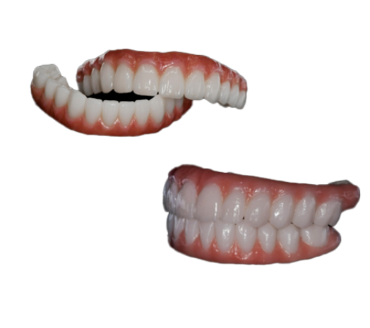 Two sets of implant dentures against white background