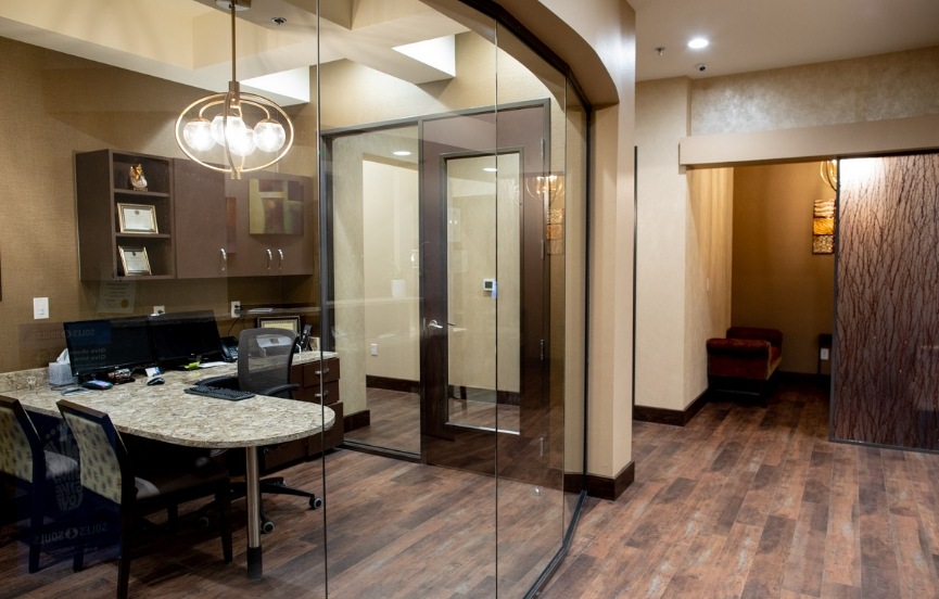 Glass door leading to consultation room