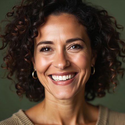 Portrait of middle-aged woman with perfect teeth